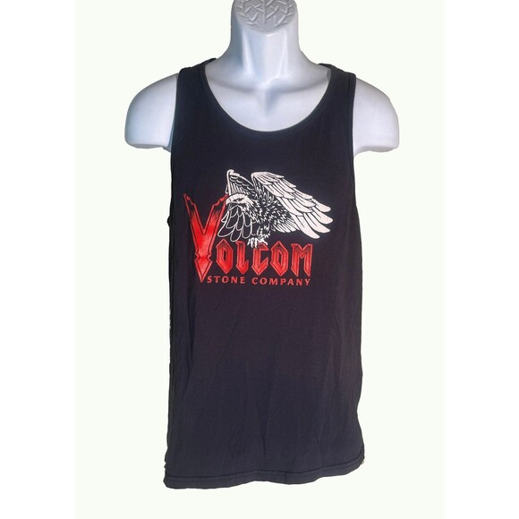 VOLCOM No Sleeve Pull-Over Eagle Tang Top Shirt Black Red Small - Picture 1 of 5